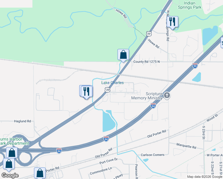 map of restaurants, bars, coffee shops, grocery stores, and more near 1390 Lawson Ln in Porter