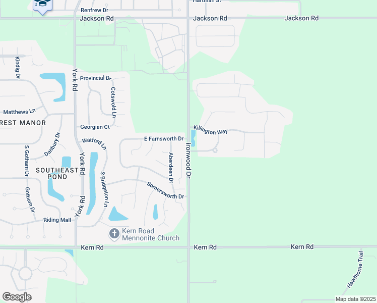 map of restaurants, bars, coffee shops, grocery stores, and more near 60323 Ironwood Road in South Bend