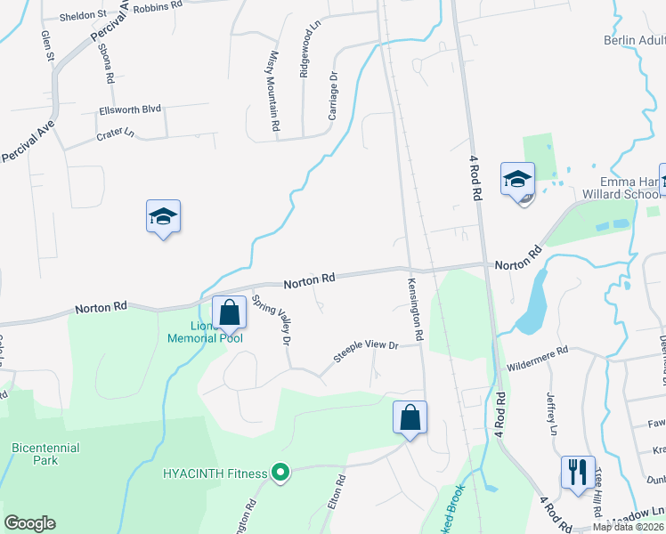 map of restaurants, bars, coffee shops, grocery stores, and more near 605 Norton Road in Berlin