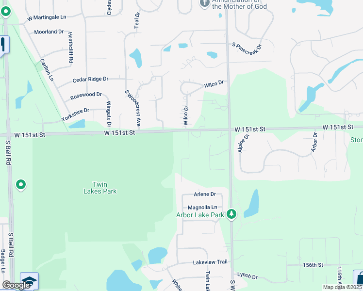 map of restaurants, bars, coffee shops, grocery stores, and more near 12145 West 151st Street in Homer Glen
