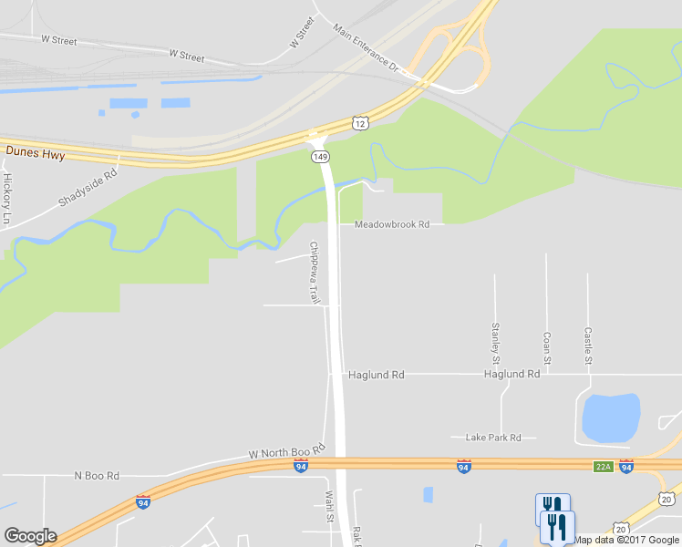 map of restaurants, bars, coffee shops, grocery stores, and more near 1248 Westport Road in Burns Harbor