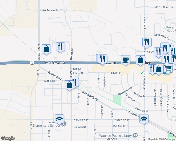 map of restaurants, bars, coffee shops, grocery stores, and more near 23 4th Street in Waukee