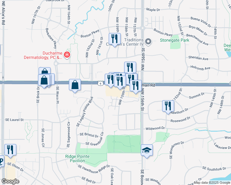 map of restaurants, bars, coffee shops, grocery stores, and more near 15950 Hickman Road in Clive