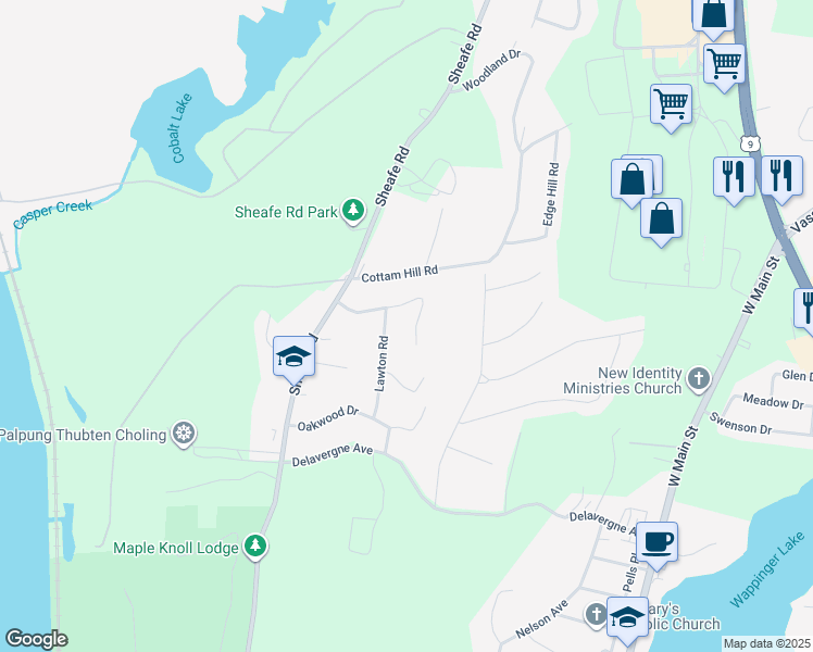 map of restaurants, bars, coffee shops, grocery stores, and more near 16 Brian Road in Wappingers Falls