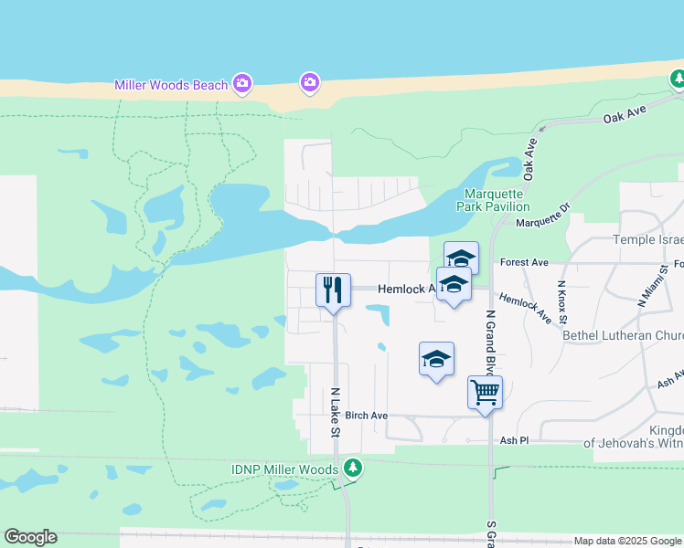 map of restaurants, bars, coffee shops, grocery stores, and more near 615 North Lake Street in Gary