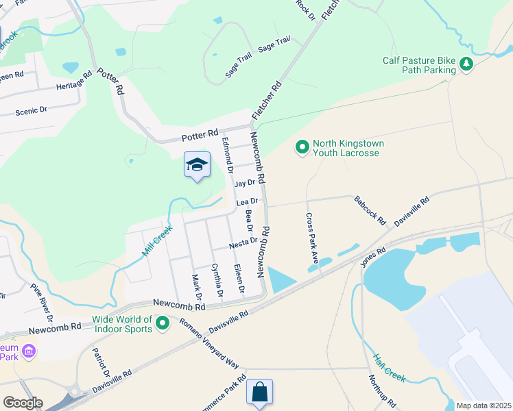 map of restaurants, bars, coffee shops, grocery stores, and more near 175 Quonset Point Bike Path in North Kingstown