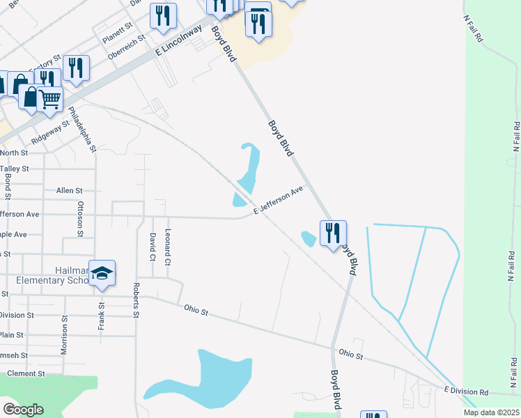 map of restaurants, bars, coffee shops, grocery stores, and more near 1616 East Jefferson Avenue in La Porte