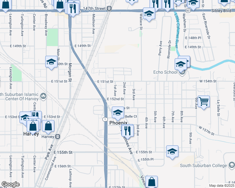 map of restaurants, bars, coffee shops, grocery stores, and more near 15137 1st Avenue in Phoenix