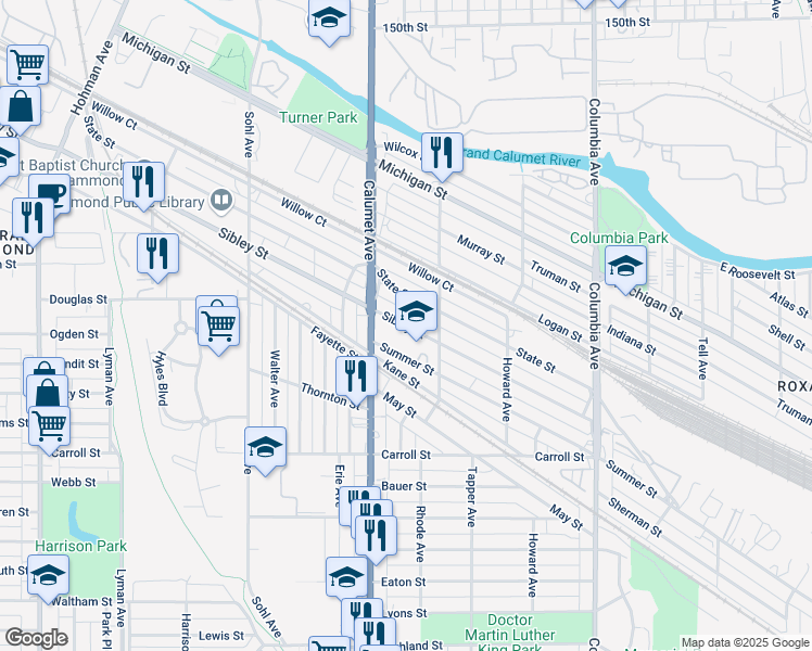 map of restaurants, bars, coffee shops, grocery stores, and more near 848 State Street in Hammond