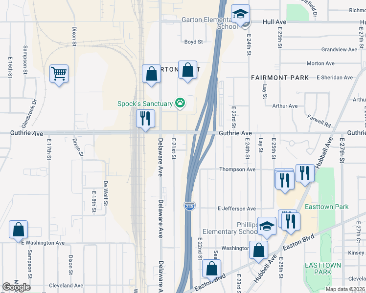 map of restaurants, bars, coffee shops, grocery stores, and more near 2221 Tichenor Street in Des Moines