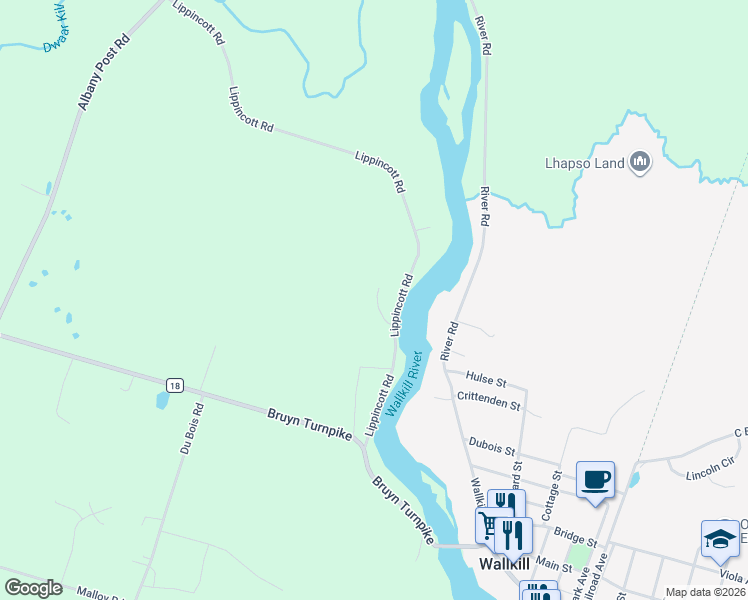 map of restaurants, bars, coffee shops, grocery stores, and more near 71 Lippincott Road in Wallkill
