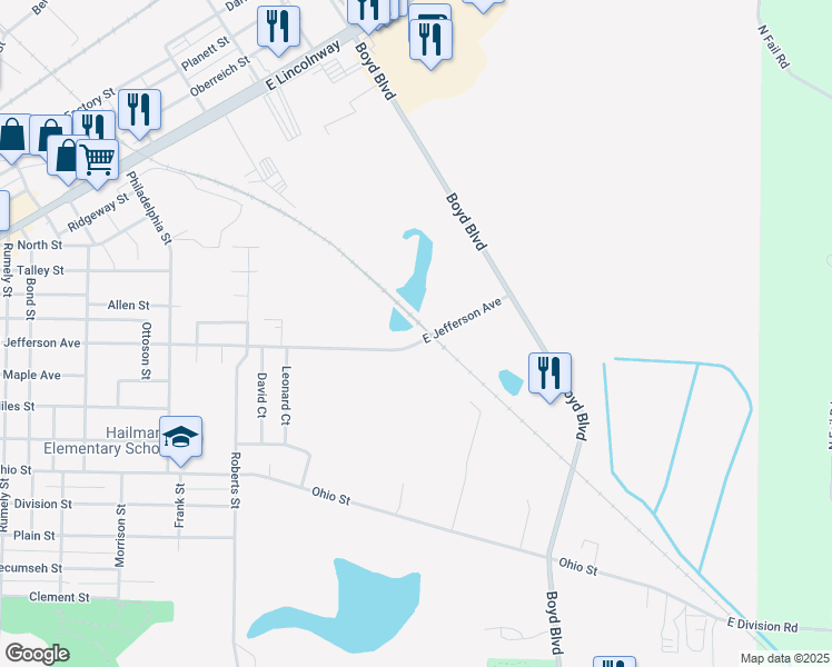 map of restaurants, bars, coffee shops, grocery stores, and more near 1601 East Jefferson Avenue in La Porte