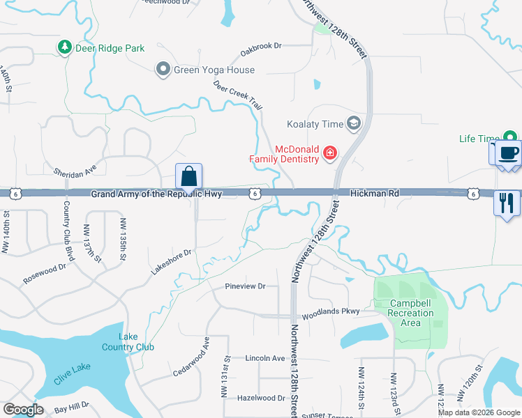 map of restaurants, bars, coffee shops, grocery stores, and more near 13075 Pinecrest Lane in Clive