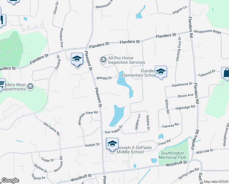 map of restaurants, bars, coffee shops, grocery stores, and more near 59 February Drive in Southington
