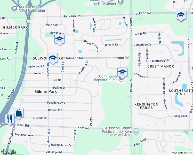 map of restaurants, bars, coffee shops, grocery stores, and more near 872 Nutmeg Court in South Bend