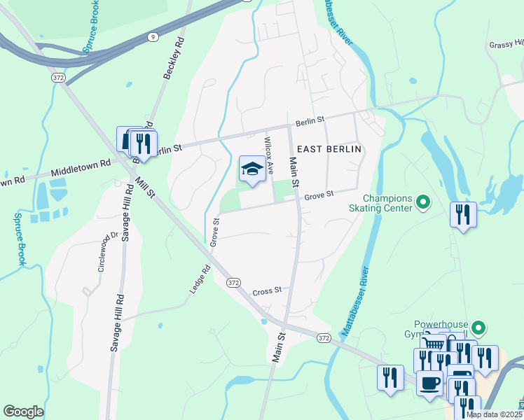 map of restaurants, bars, coffee shops, grocery stores, and more near 148 Grove Street in Berlin