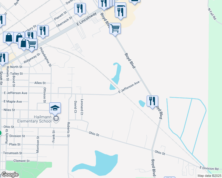 map of restaurants, bars, coffee shops, grocery stores, and more near 1601 East Jefferson Avenue in La Porte