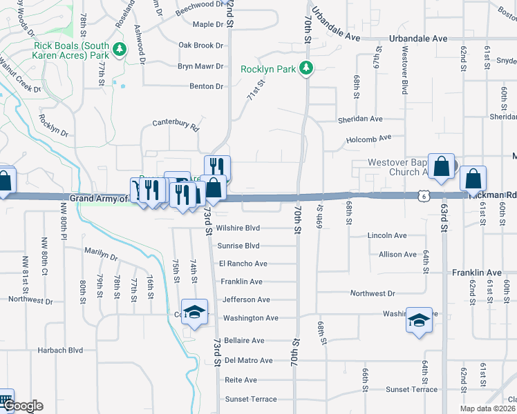 map of restaurants, bars, coffee shops, grocery stores, and more near 7129 Garrison Road in Windsor Heights