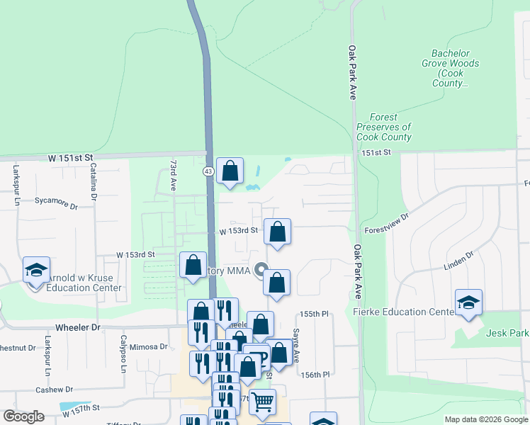 map of restaurants, bars, coffee shops, grocery stores, and more near 7020 Heritage Circle in Orland Park