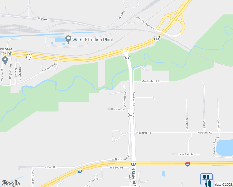 map of restaurants, bars, coffee shops, grocery stores, and more near 310 Iroquois Trail in Chesterton