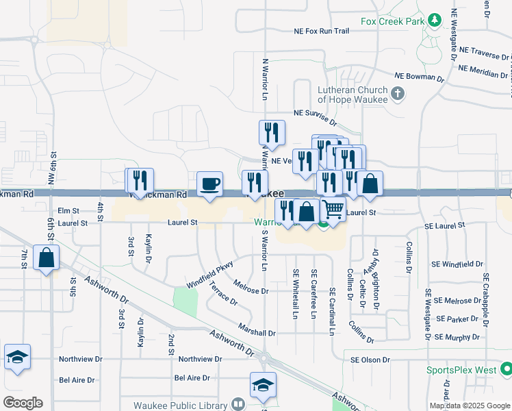 map of restaurants, bars, coffee shops, grocery stores, and more near 20 Hickman Rd in Waukee