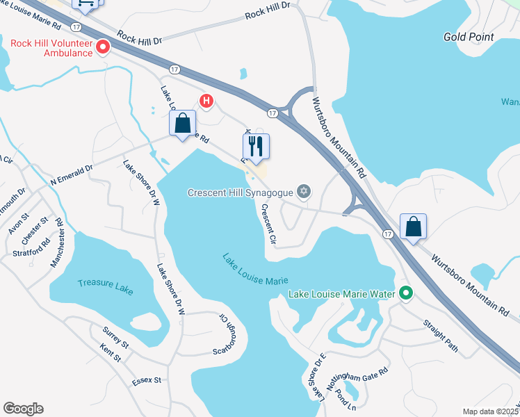 map of restaurants, bars, coffee shops, grocery stores, and more near 12 Crescent Circle in Rock Hill