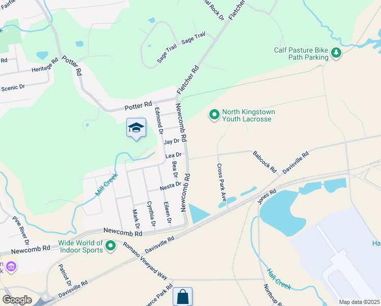 map of restaurants, bars, coffee shops, grocery stores, and more near 175 Quonset Point Bike Path in North Kingstown