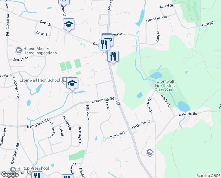 map of restaurants, bars, coffee shops, grocery stores, and more near 5 Reiman Drive in Cromwell