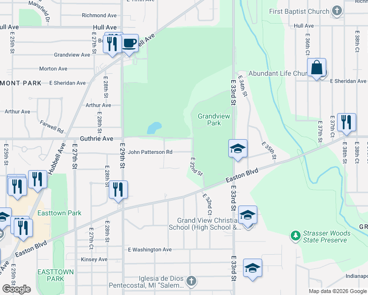 map of restaurants, bars, coffee shops, grocery stores, and more near 3114 John Patterson Road in Des Moines