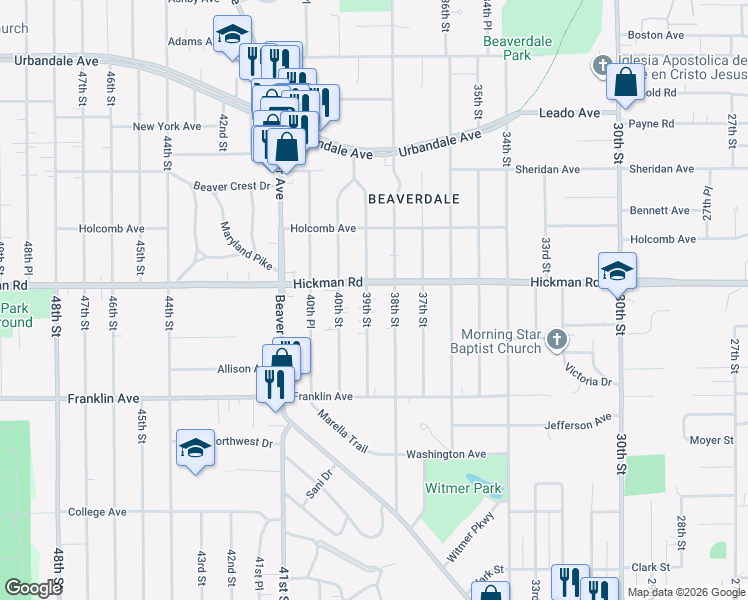 map of restaurants, bars, coffee shops, grocery stores, and more near 2211 39th Street in Des Moines