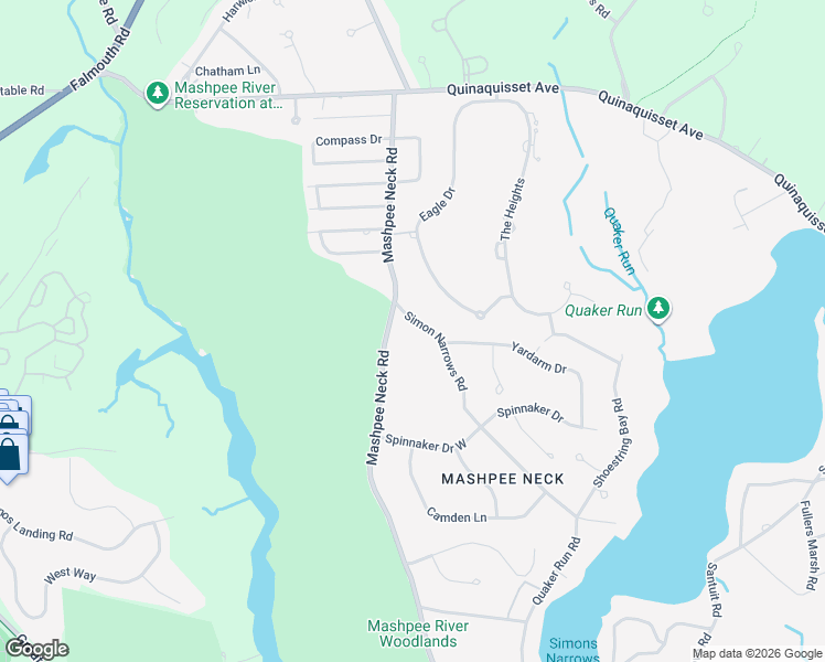 map of restaurants, bars, coffee shops, grocery stores, and more near 183 Simon Narrows Road in Mashpee