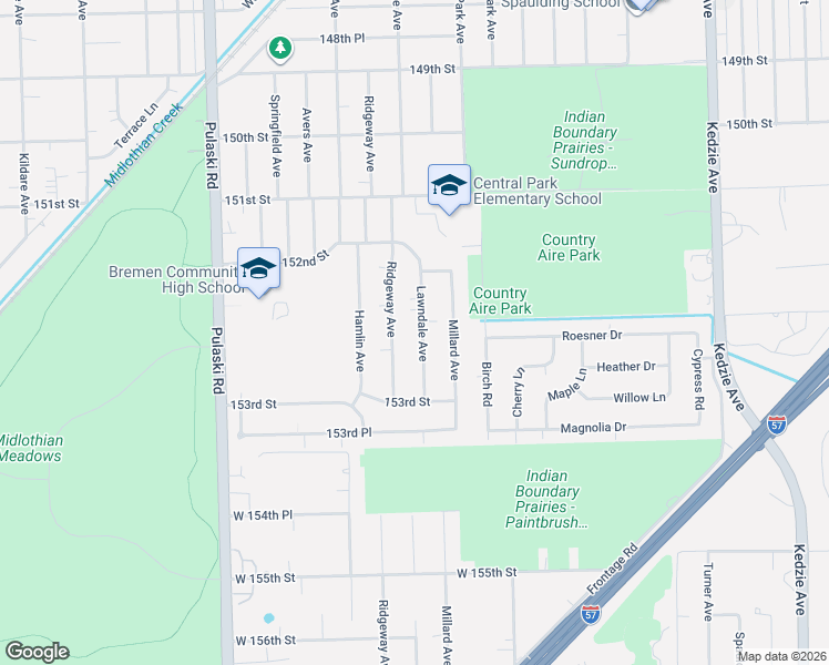 map of restaurants, bars, coffee shops, grocery stores, and more near 15238 Lawndale Avenue in Midlothian