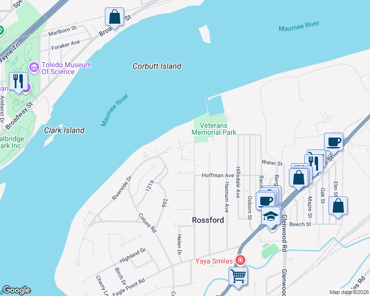 map of restaurants, bars, coffee shops, grocery stores, and more near 316 Hillcrest Place in Rossford