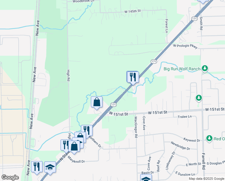map of restaurants, bars, coffee shops, grocery stores, and more near 14950 Archer Avenue in Lockport
