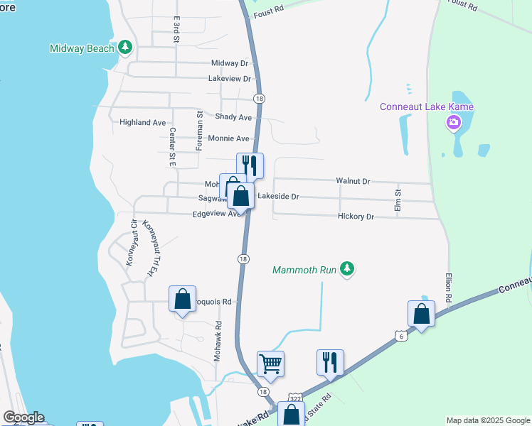 map of restaurants, bars, coffee shops, grocery stores, and more near 8 Bond Court in Conneaut Lake