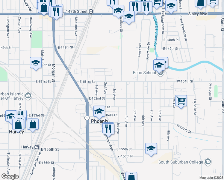 map of restaurants, bars, coffee shops, grocery stores, and more near 15128 3rd Avenue in Phoenix