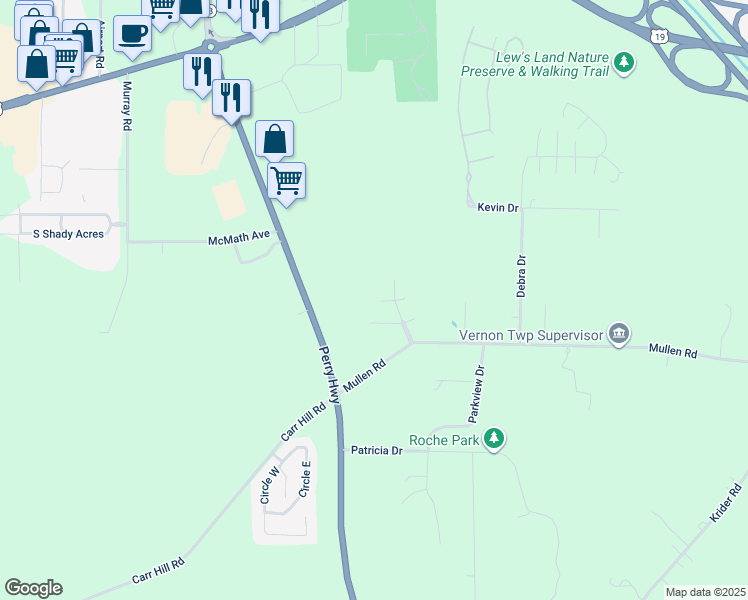map of restaurants, bars, coffee shops, grocery stores, and more near 16900-16998 Brookside Drive in Meadville