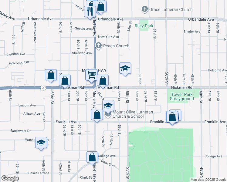 map of restaurants, bars, coffee shops, grocery stores, and more near 2212 56th Street in Des Moines