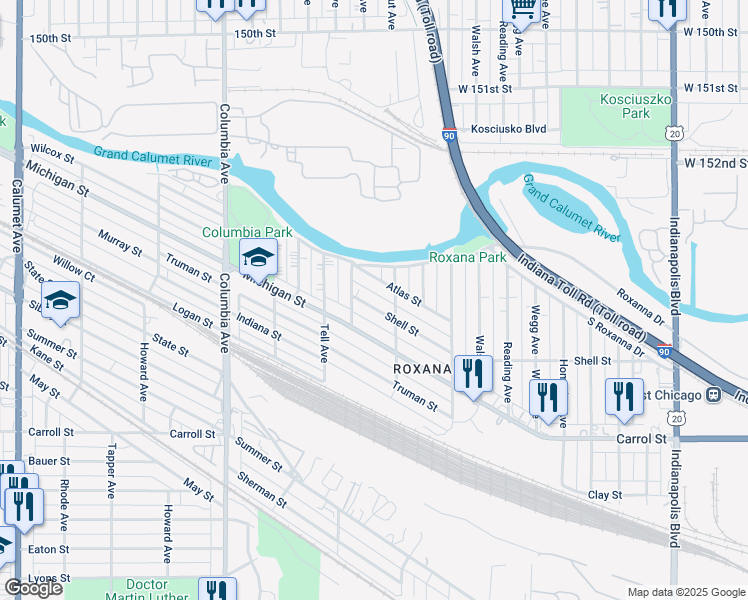 map of restaurants, bars, coffee shops, grocery stores, and more near 1445 Shell Street in Hammond