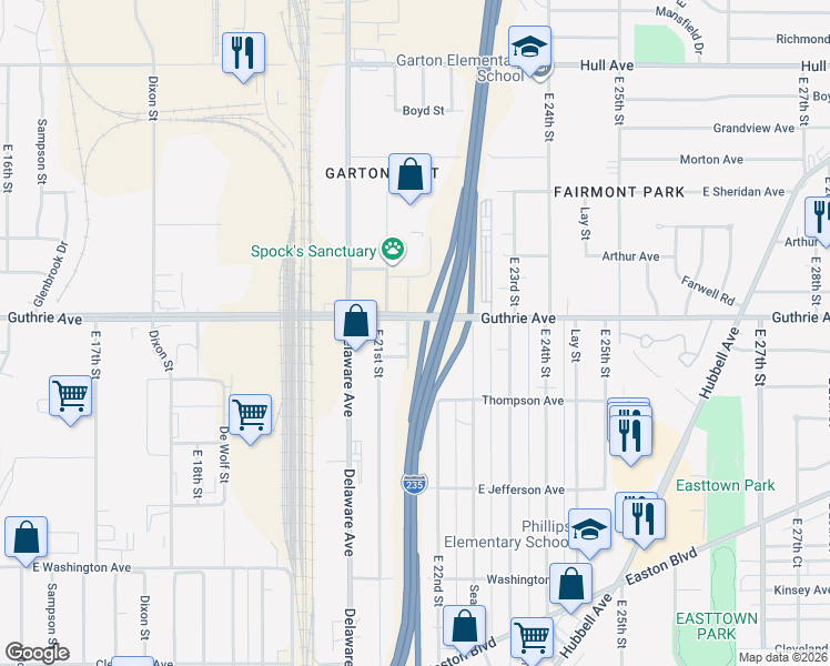 map of restaurants, bars, coffee shops, grocery stores, and more near 2221 Tichenor Street in Des Moines