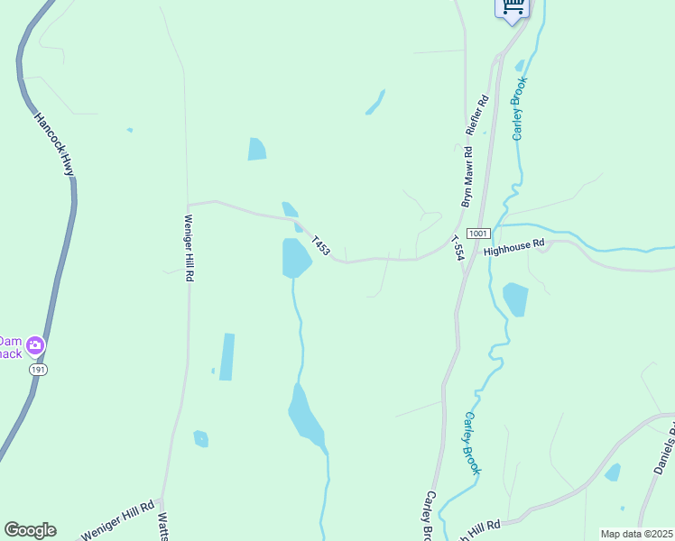 map of restaurants, bars, coffee shops, grocery stores, and more near Bryn Mawr Road in Honesdale