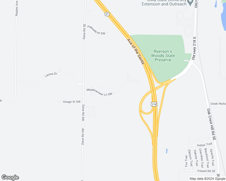 map of restaurants, bars, coffee shops, grocery stores, and more near 3836 Meadowview Lane Southwest in Iowa City