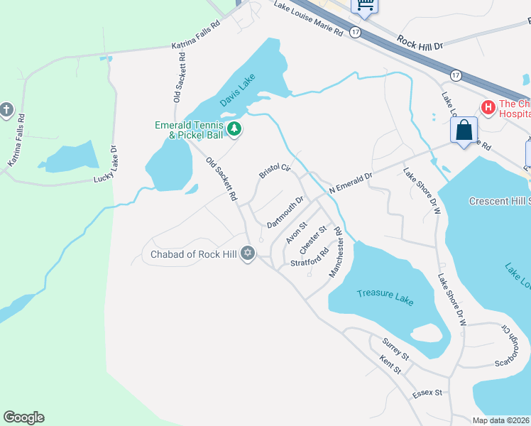 map of restaurants, bars, coffee shops, grocery stores, and more near 6 Cardiff Lane in Rock Hill