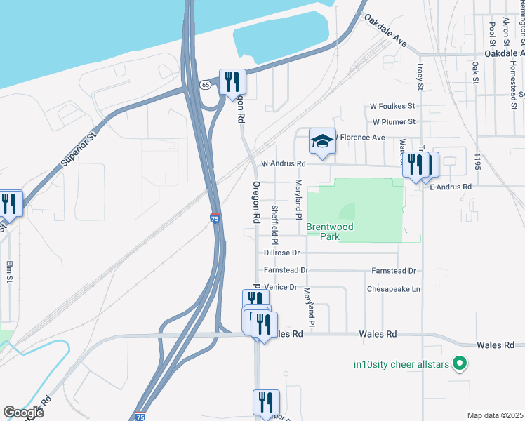 map of restaurants, bars, coffee shops, grocery stores, and more near 503 Oregon Road in Northwood