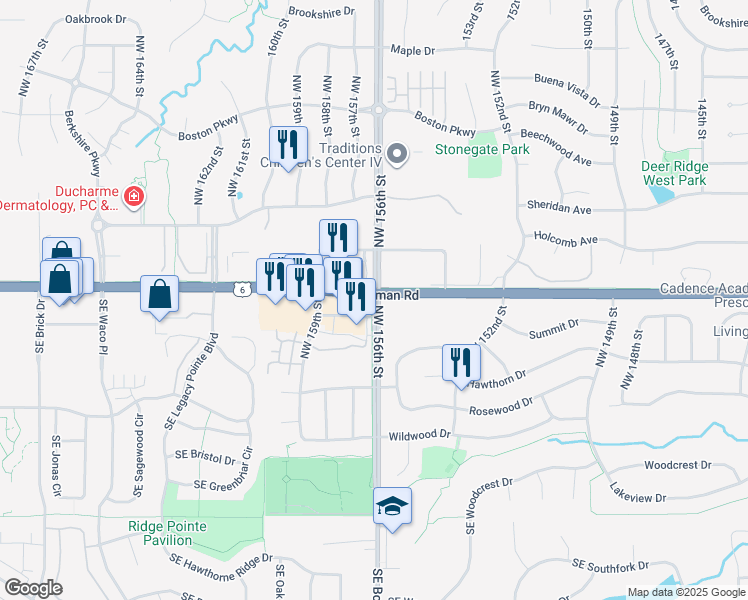 map of restaurants, bars, coffee shops, grocery stores, and more near Northwest 156th Street in Clive