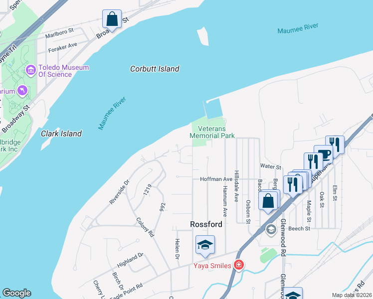 map of restaurants, bars, coffee shops, grocery stores, and more near 316 Hillcrest Place in Rossford