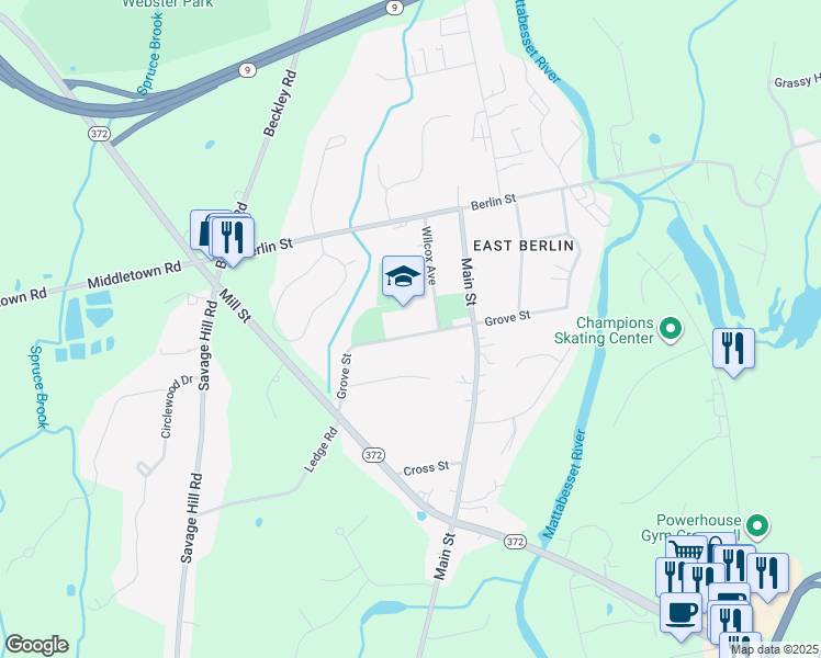 map of restaurants, bars, coffee shops, grocery stores, and more near 148 Grove Street in Berlin