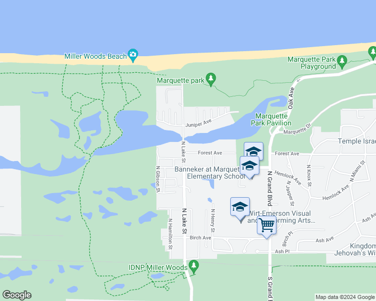 map of restaurants, bars, coffee shops, grocery stores, and more near 615 North Lake Street in Gary