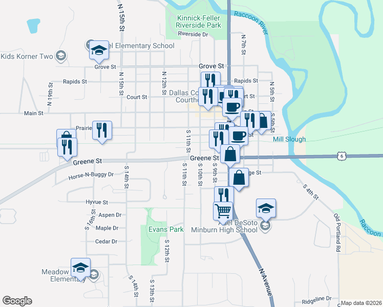 map of restaurants, bars, coffee shops, grocery stores, and more near in Adel