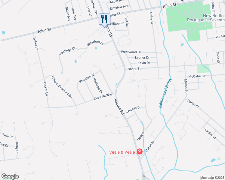 map of restaurants, bars, coffee shops, grocery stores, and more near 207 Slocum Road in Dartmouth